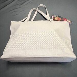 Elliott Lucca Gray Woven Leather Large Tote Weekender Travel Bag 19" Pebbled